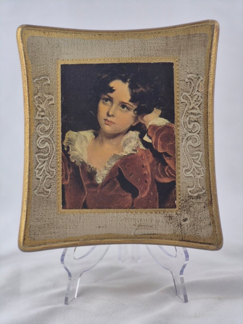 Vintage Mele Florentine Style Wooden Jewelry Box Portrait of "The Red Boy"